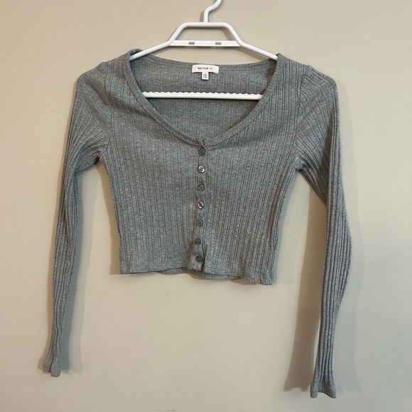 Semi-cropped ribbed long sleeve buttoned shirt - size M - Picture 1 of 7